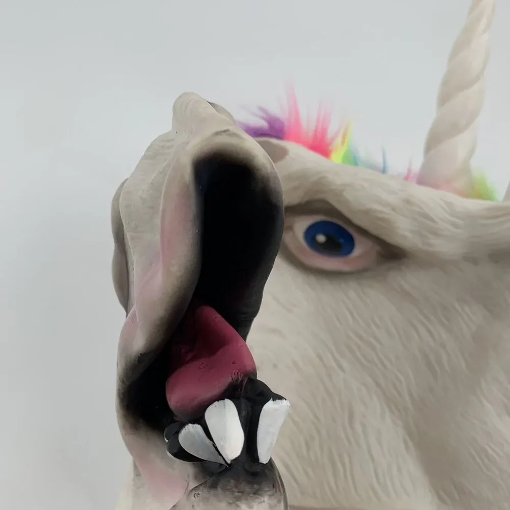 Latex Rainbow Mohawk Unicorn Mask Full Head Animal Mask Adult Horse White OS